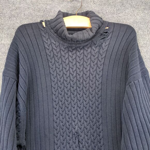 Marc Buchanan Pelle Pelle Turtleneck Sweater Mens Size XL Blue Distressed Logo - Picture 7 of 15